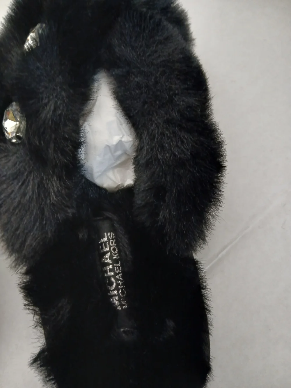 Michael Kors Black Faux Fur Jeweled Slide Slippers Size 6M New $35